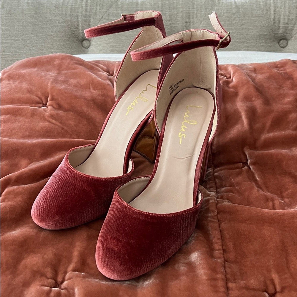 Velvet Ankle Strap Heels Rose and Gold Lulus